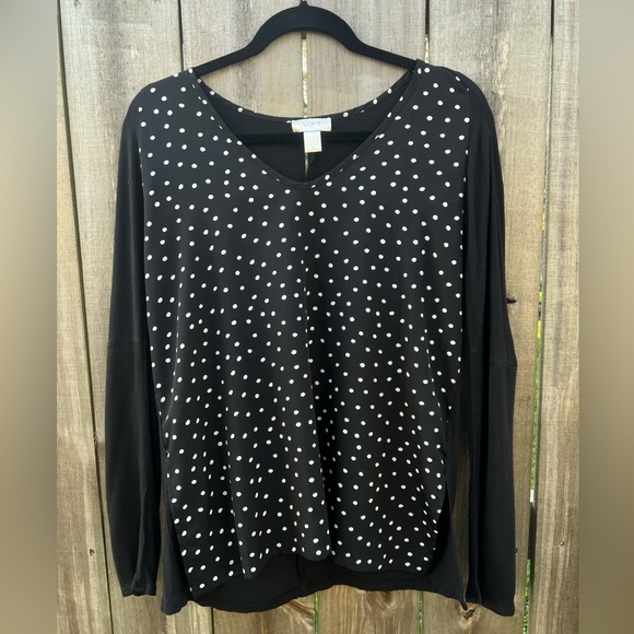 Ann Taylor Loft Black & White Polka Dot Long Sleeve Top - Picture 3 of 9